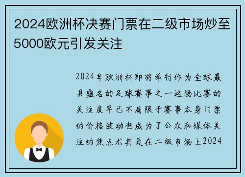 2024欧洲杯决赛门票在二级市场炒至5000欧元引发关注